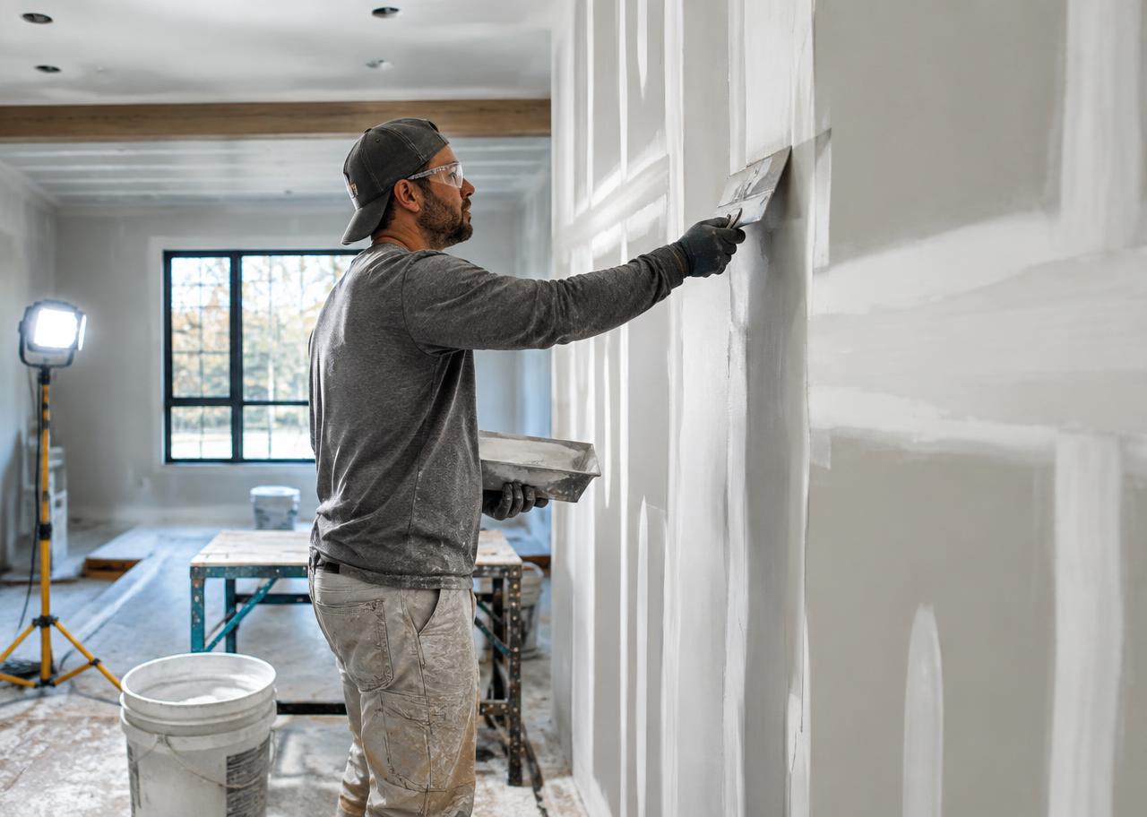 Drywall contractor working on a residential project