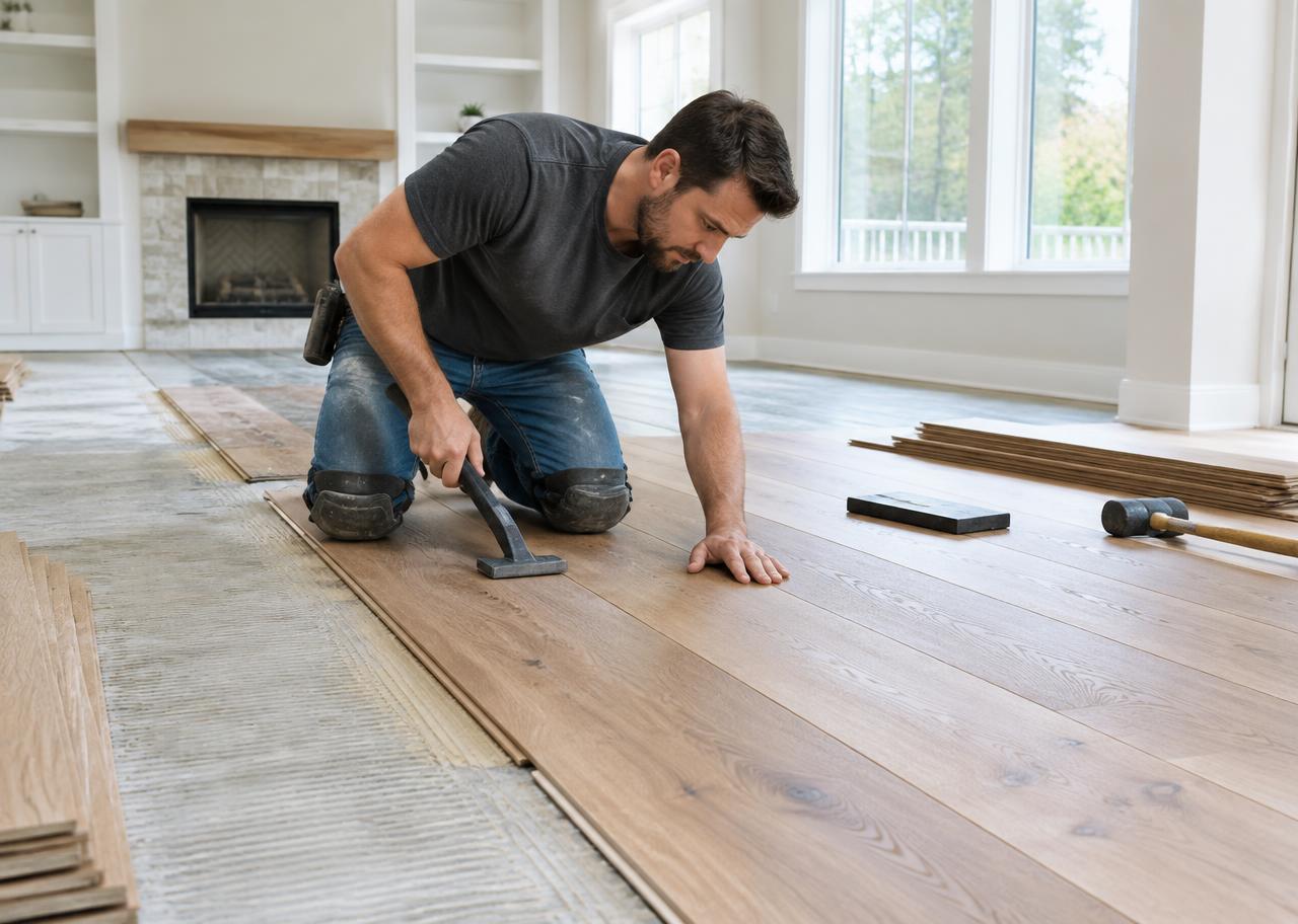 Flooring contractor working on a residential project