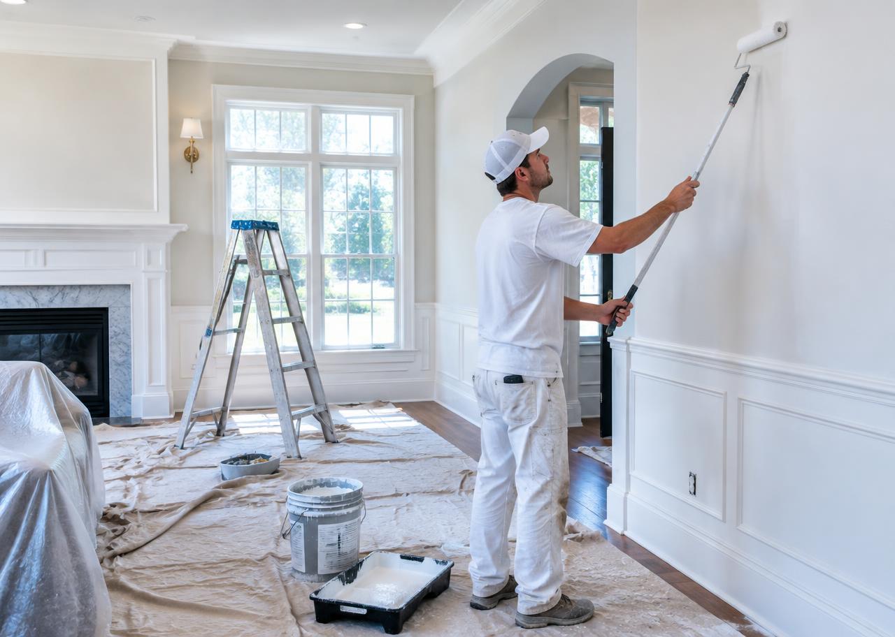 Painting contractor working on a residential project