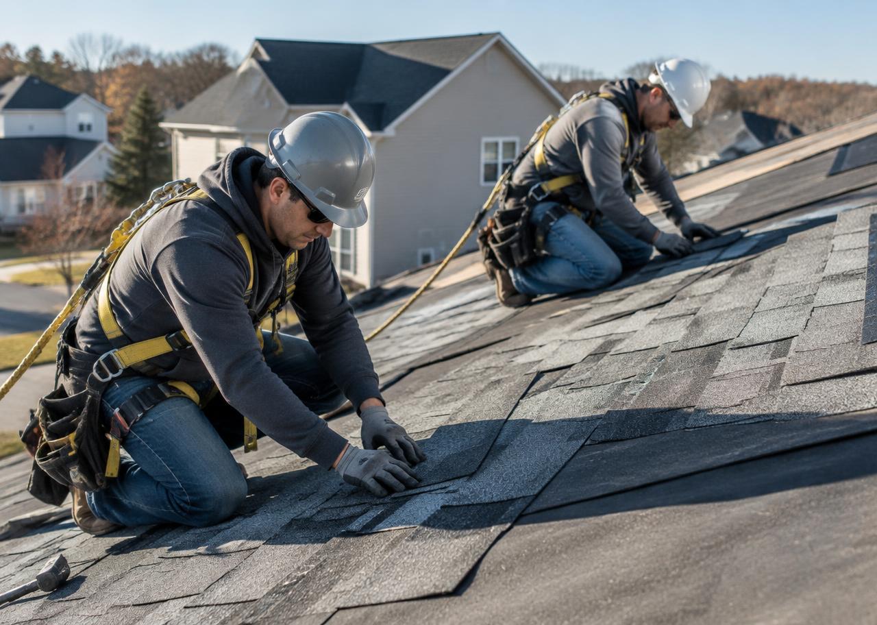 Roofing contractor working on a residential project